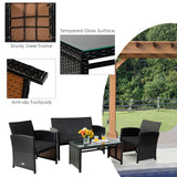 Tangkula Outdoor Rattan Furniture Set w/Chair & Loveseat & Tempered Glass Coffee Table