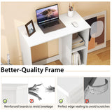 Tangkula Small White Desk with Shelves, Compact Small Desk for Small Space