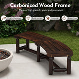 Tangkula Patio Curved Bench, Carbonized Wood Dining Bench for Round Table, Spacious & Slatted Seat
