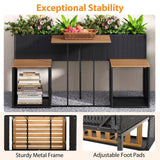 Tangkula PE Rattan Garden Planter Table with Built-in Chairs and Storage Space