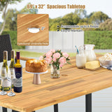 Outdoor Wicker Chair & Dining Table Set, Acacia Wood Tabletop & Armrests, 2” Umbrella Hole