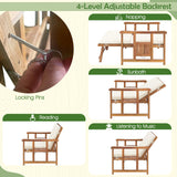 Tangkula Acacia Wood Patio Daybed with 4-Level Adjustable Backrest