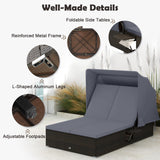 Tangkula Outdoor Rattan Daybed with Canopy & 6-Level Adjustable Backrests