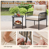 Tangkula 3 Pieces Patio Bistro Set, PE Rattan Furniture Set with Tempered Glass Table