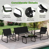 Tangkula 4 Piece Patio Furniture Set with Mesh Seat Fabric & Tempered Glass Tabletop