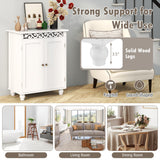 Tangkula Bathroom Floor Cabinet, Modern Carved Design Freestanding Storage Cabinet (White)