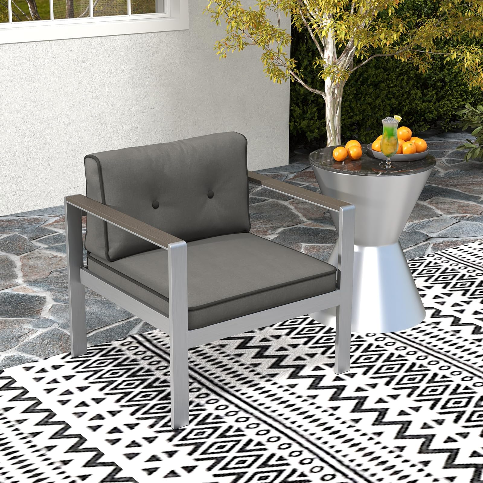 Aluminum Outdoor Patio Armchair with Cushions - Tangkula