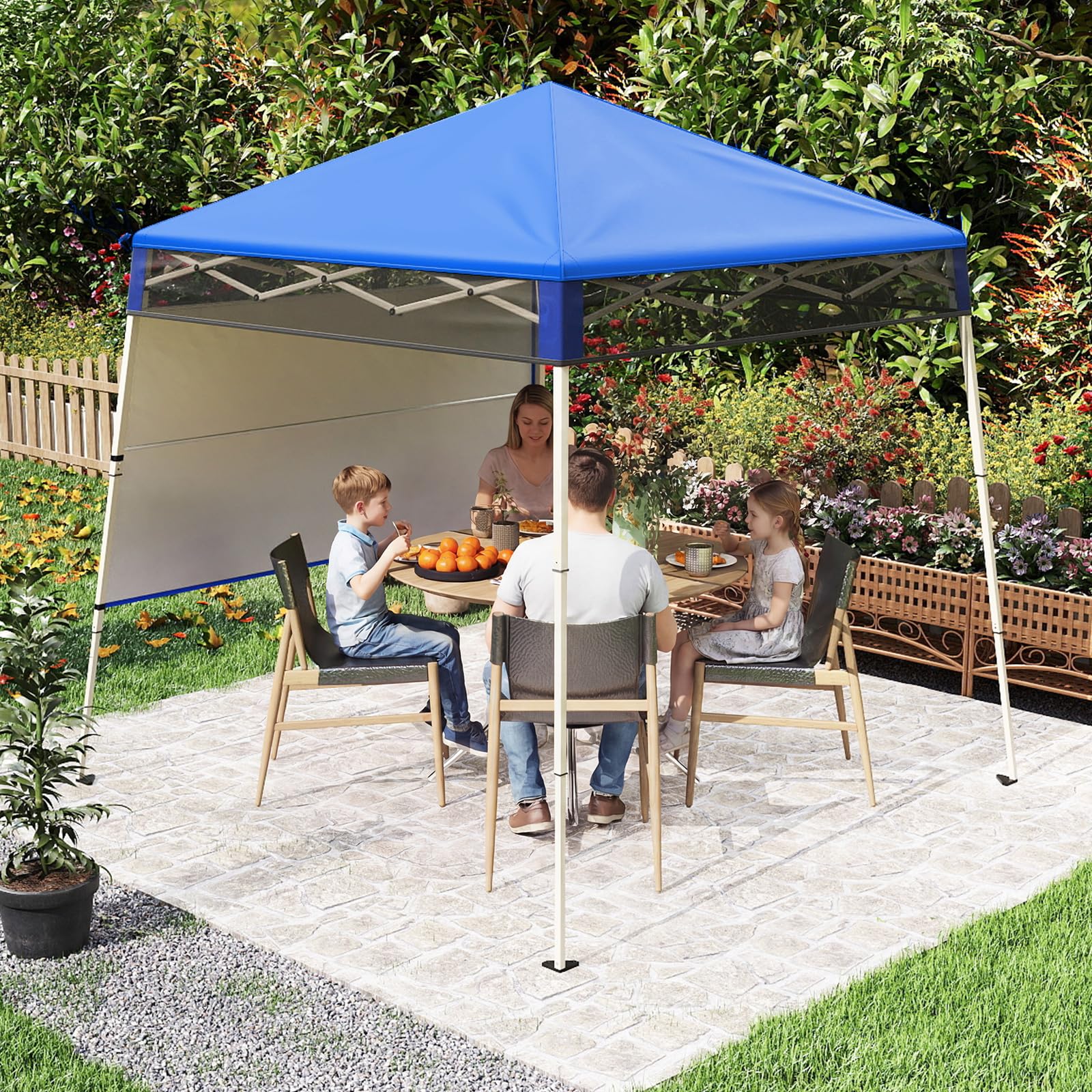 Tangkula 7x7 Ft Pop Up Canopy with Center Lock UPF50+ Slant Leg Outdoor Tent