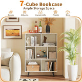 Tangkula 7-Cube Bookcase Modern Storage Bookshelf with 4 Tapered Metal Legs & 2 Anti-Tip Kit