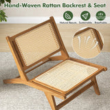 Tangkula Teak Wooden Chair, Mid Century Modern Accent Chair with Handwoven Rattan Seat & Backrest for Living Room Bedroom Office Indoor