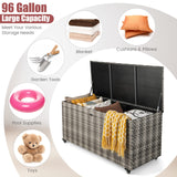 Tangkula 96 Gallon Deck Box, PE Wicker Outdoor Storage Box with 4 Wheels and Waterproof Zippered Liner