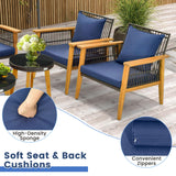 Tangkula 5 Piece Outdoor Conversation Set, Patiojoy Rattan Chair Set with 2 Coffee Tables, Stable Acacia Wood Frame