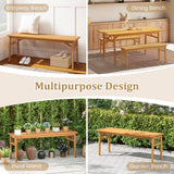 Tangkula Outdoor Acacia Wood 48” Patio Dining Bench with Slatted Seat