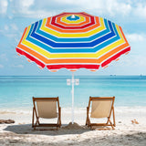 Tangkula 7 FT Scalloped Beach Umbrella with Cup Holders for Sand | UPF 50+