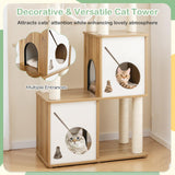 Tangkula Modern Cat Tree, 57 Inch Wood Cat Tower with Sisal Scratching Posts, Padded Top Perch