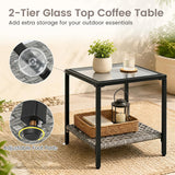 3-Piece Outdoor Rocking Chair Set w/ 2-Tier Glass-Top Side Table