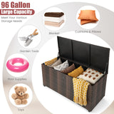 Tangkula 96 Gallon Deck Box, PE Wicker Outdoor Storage Box with 4 Wheels and Waterproof Zippered Liner