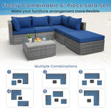 Tangkula 6 PCS Outdoor Rattan Sofa Set, Cushioned Sectional Set with Seat & Back Cushions