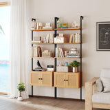 Tangkula Wall-Mounted Ladder Shelf with Rattan-Door Cabinet