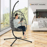 Tangkula Hanging Egg Chair, Foldable Wicker Hammock Chair with Removable Seat Cushion (Without Stand) (Gray)