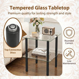 Tangkula 2-Tier End Table w/Tempered Glass Tabletop