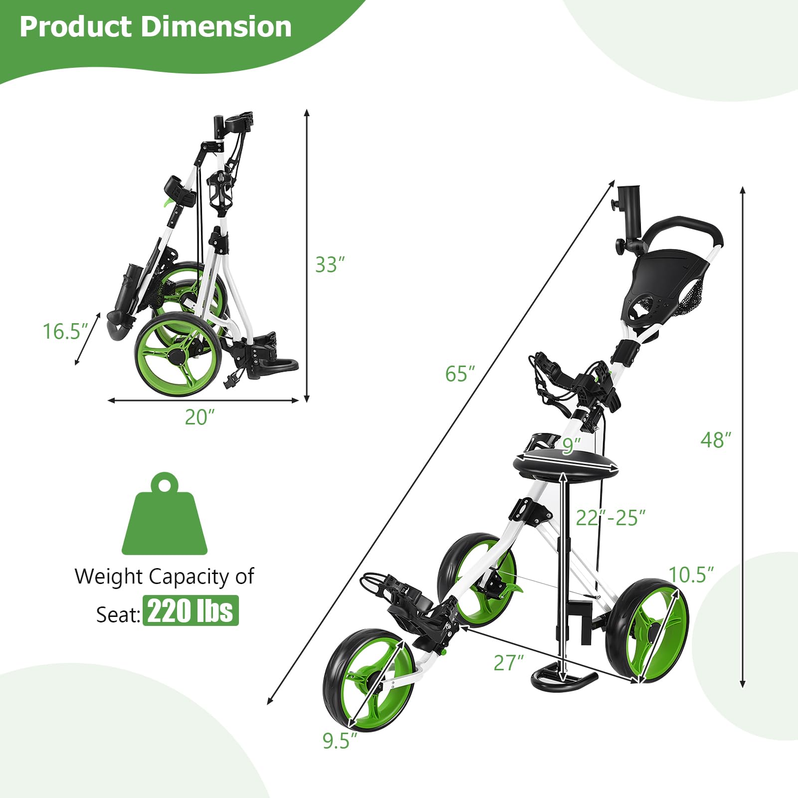 Tangkula Golf Push Cart with Seat Lightweight Folding 3 Wheels Golf P tangkula
