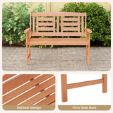 Tangkula Patio Wood Bench with Inclined Backrest