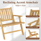 Tangkula Outdoor Teak Wood Natural Mid Century Accent Armchair