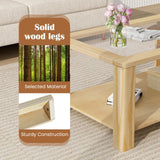 Tangkula 2-Tier Coffee Table, Rectangular Center Table with Tempered Glass Tabletop & Storage Shelf