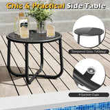 Tangkula 3 Pieces Patio Furniture Set PE Rattan Porch Chairs with Round Tempered Glass Top Table