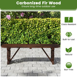 Tangkula Patio Rustic Wood Bench, Carbonized Wood Long Bench with Wagon Wheel Base, Slatted Seat Design