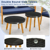 Tangkula 5 Piece Outdoor Conversation Set, Patiojoy Rattan Chair Set with 2 Coffee Tables, Stable Acacia Wood Frame