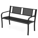 Tangkula Metal Outdoor Garden Bench with Patterned Backrest and Curved Armrests