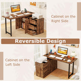 Tangkula Reversible L-Shaped Desk with File Cabinet & 3 Drawers | 54.5 Inch Corner Computer Desk with Power Outlet