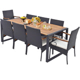 Tangkula 9 Pieces Patio Rattan Dining Set with Acacia Wood Table, Outdoor Table and Chairs Set with Cushions