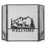 Tangkula 52 x 31 Inch Fireplace Screen, 3-Panel Folding Spark Guard w/Natural Scenery & Moose Pattern