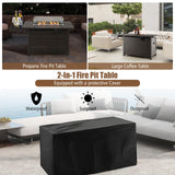 Tangkula Patio Propane Fire Pit Table, 52 Inch Wicker Gas Fire Pit with Wind Guard & Extended Shelf