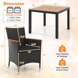 Tangkula 5 Pieces Patio Dining Table Set for 4 Seat Cushions & Acacia Wood Tabletop