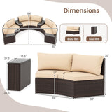 Tangkula Rattan Half-Moon Curved Sectional Cushioned Sofas with Side Tables