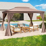 Tangkula 10x13 FT Metal Patio Gazebo with Mesh Netting & Privacy Curtains
