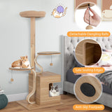 Tangkula Modern Cat Tree, 51 Inch Tall Cat Tower with Solid Wood Post, Curved Plywood Frame