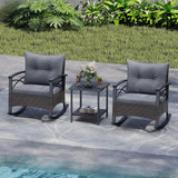 Tangkula 3 Pieces Outdoor Rocking Chairs Set Rattan Heavy Duty Cushioned Rocker Chairs