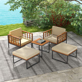 Tangkula 5 Pieces Acacia Wood Patio Furniture Set with Ottomans, Outdoor Conversation Set