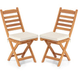Tangkula Acacia Wood Slatted Dining Chairs Soft Seat Cushion