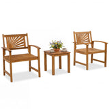 Tangkula 3 Pieces Patio Acacia Wood Bistro Set w/ Square Coffee Table