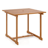 Tangkula 35.5" Acacia Wood Square 4-Person Patio Table with Umbrella Hole