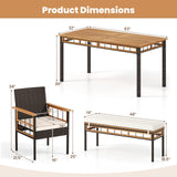 Tangkula 6 Pieces Patio Dining Table Set with 1.97” Umbrella Hole & Cushioned Backless Bench & 4 Armchairs