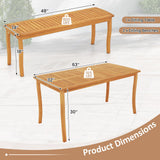 Tangkula 63 Inch Outdoor Acacia Rectangular Table with 1.97” Umbrella Hole and Benches Set