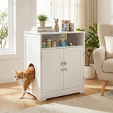 Tangkula Litter Box Enclosure 2-Door Cabinet & Open Compartment Modern Cat Litter Box Furniture