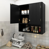 Tangkula Fluted Bathroom Wall Cabinet Modern Double Door Medicine Cabinet